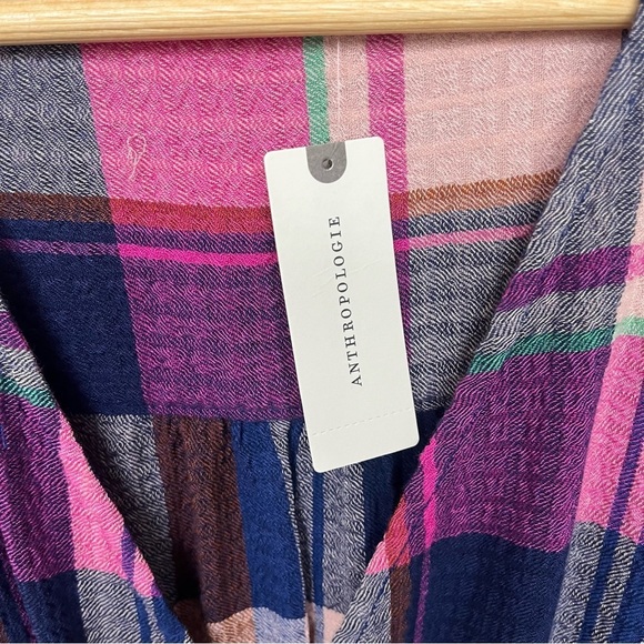 Anthropologie Pilcro NWT Plaid Deep V Blouse Preppy Boho Western Womens S - Picture 8 of 8